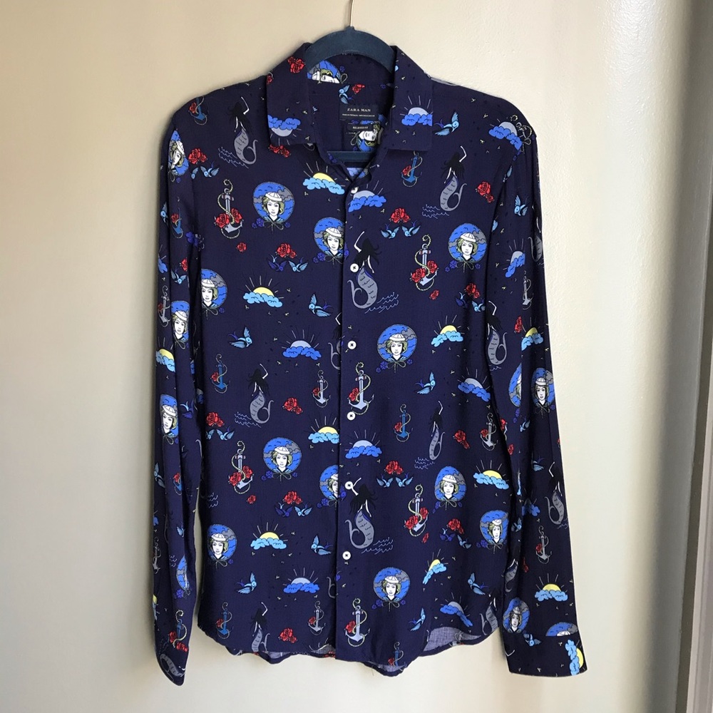 Zara Man Relaxed Fit Botton-Front Shirt  Size: S